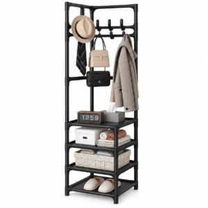 modern black hall tree with accessories